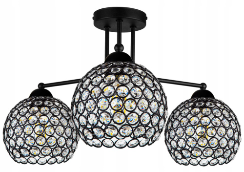 Lampa sufitowa 3-punktowa CRYSTAL BALL czarny/kryształki #634 
