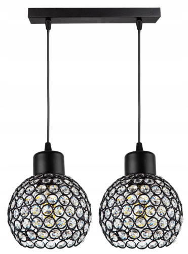 Lampa wisząca 2-punktowa listwa CRYSTAL BALL czarny/kryształki #594 