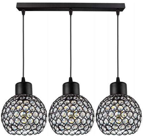 Lampa wisząca 3-punktowa listwa CRYSTAL BALL czarny/kryształki #595 