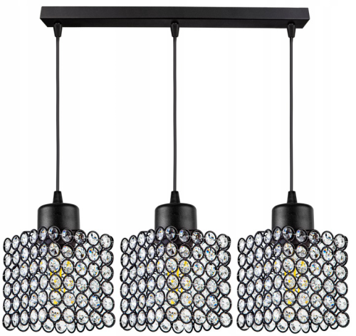 Lampa wisząca 3-punktowa listwa CRYSTAL CUBE czarny/kryształki  #607 