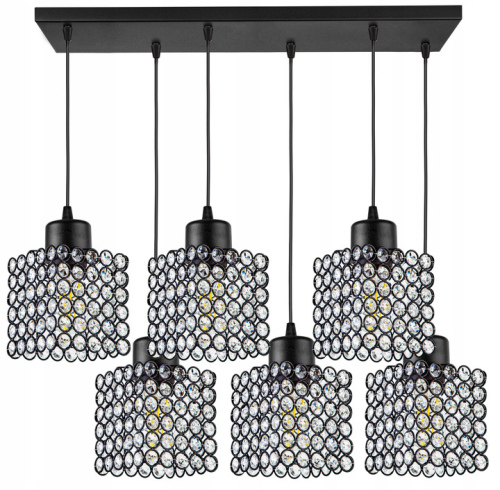 Lampa wisząca 6-punktowa listwa CRYSTAL CUBE czarny/kryształki #609 