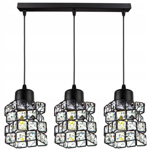 Lampa wisząca 3-punktowa listwa CRYSTAL czarny/kryształki #617 