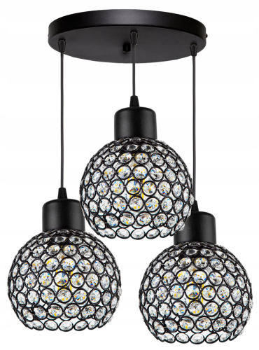 Lampa sufitowa wisząca 3-punktowa CRYSTAL BALL czarny/kryształki #599 