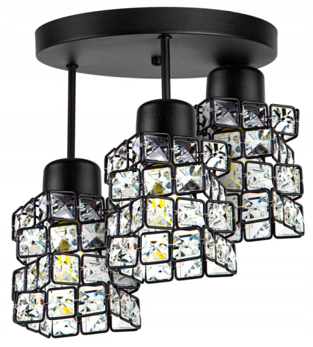 Lampa sufitowa 3-punktowa CRYSTAL czarny/kryształki #619