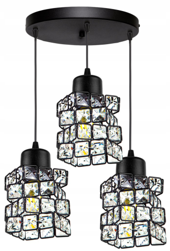 Lampa sufitowa wisząca 3-punktowa CRYSTAL czarny/kryształki #620 